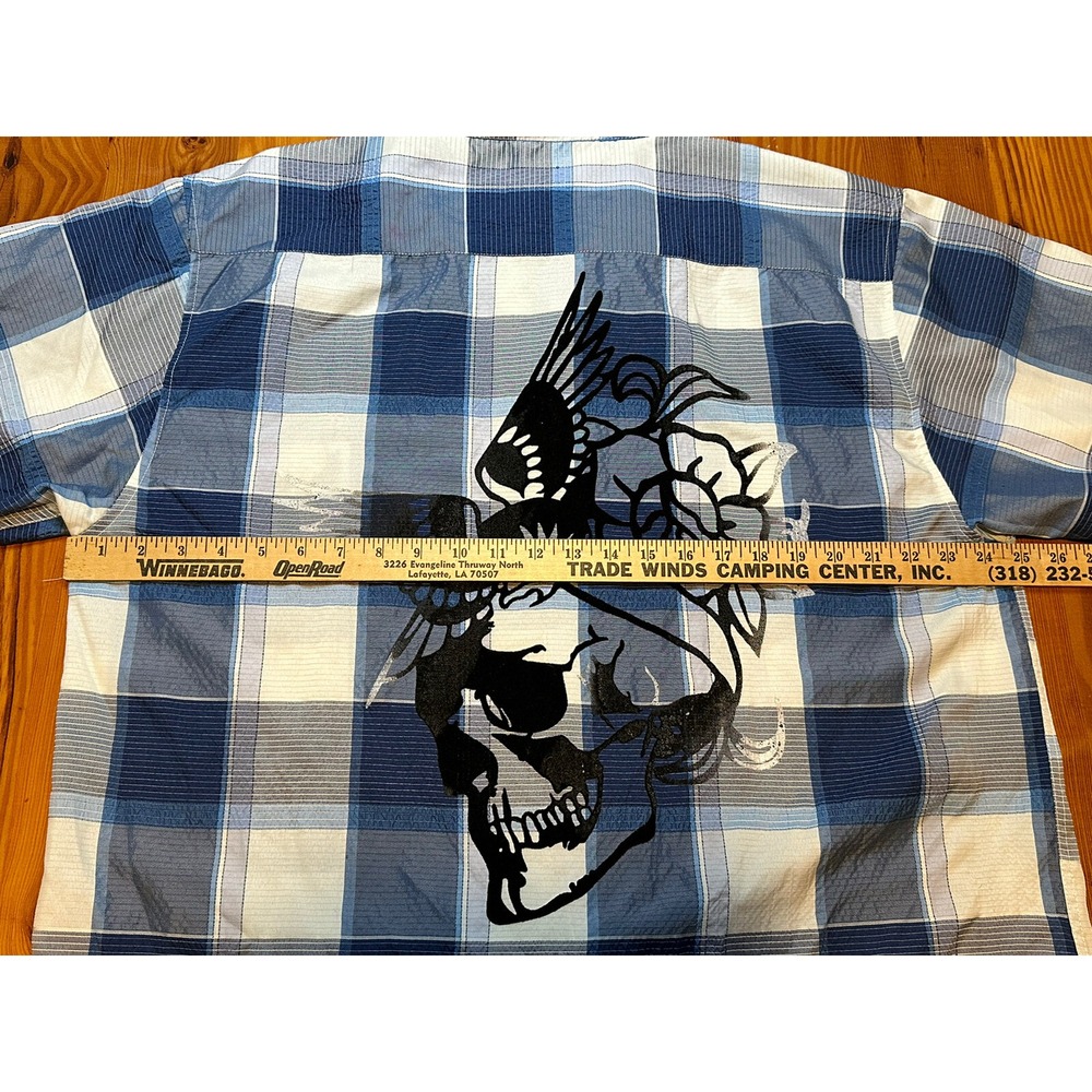 Roadblock Jeans Mens Button Up Shirt Skull Print Y2K Design Affliction‎ Style - Picture 5 of 7